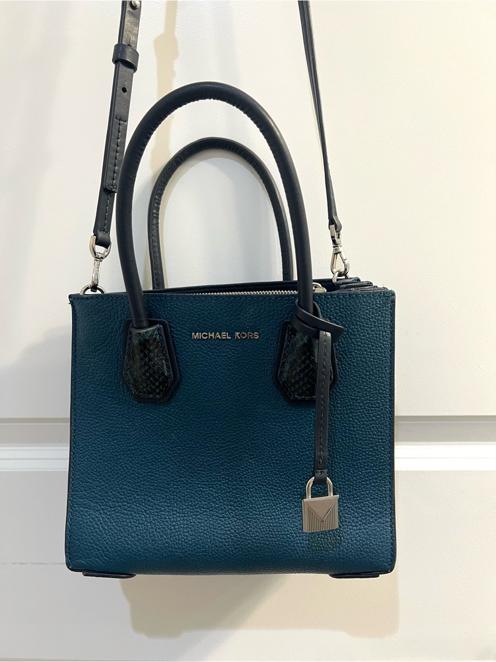 Michael Kors Teal and Black Leather Satchel